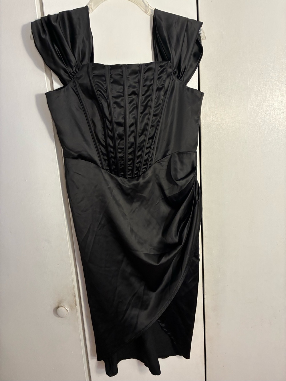 Elegant Black Evening Dress Jr XL Draped Strap/Skirt Mob Wife Vamp Wedding